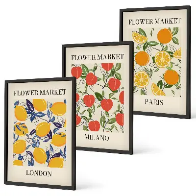 Three-piece floral wall art set city flower photo prints
