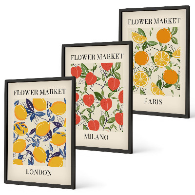 Three-piece wall art piece Flower posters in cities