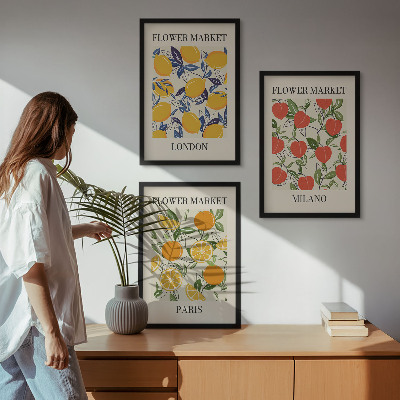 Three-piece wall art piece Flower posters in cities