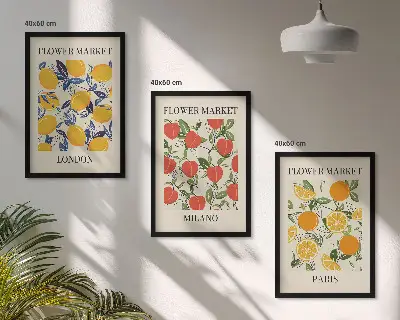 Three-piece floral wall art set city flower photo prints