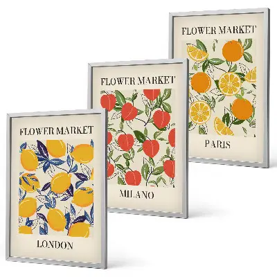 Three-piece floral wall art set city flower photo prints