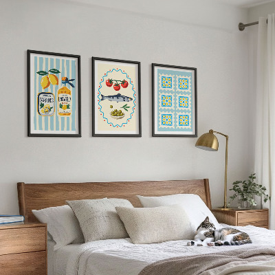 Set of 3 framed wall art pieces Mediterranean style kitchen illustrations
