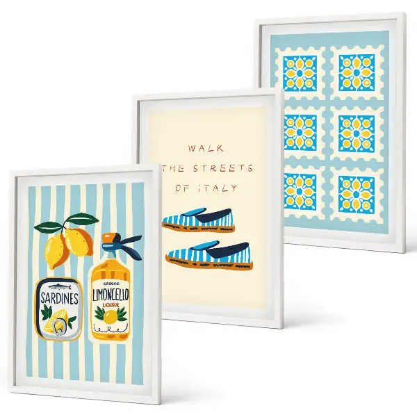 Three-piece wall art set featuring Italian fruit elements