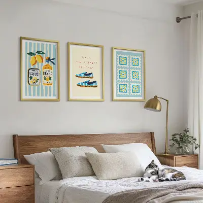 Three-piece wall art set featuring Italian fruit elements
