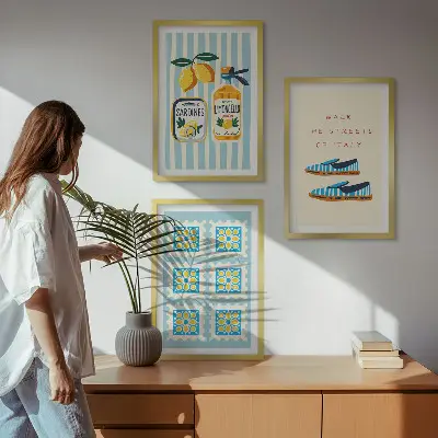 Three-piece wall art set featuring Italian fruit elements