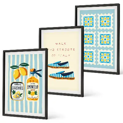 Three-piece wall art set featuring Italian fruit elements