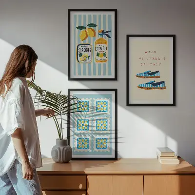 Three-piece wall art set featuring Italian fruit elements