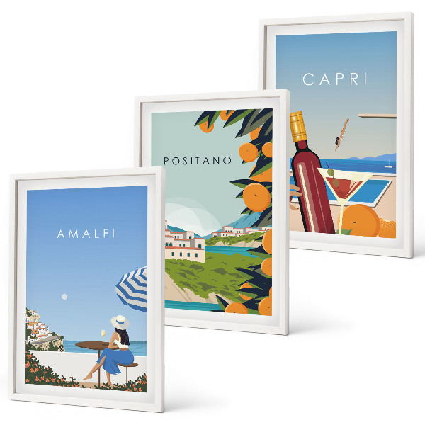 Set of 3 framed wall art pieces Amalfi Positano and Capri