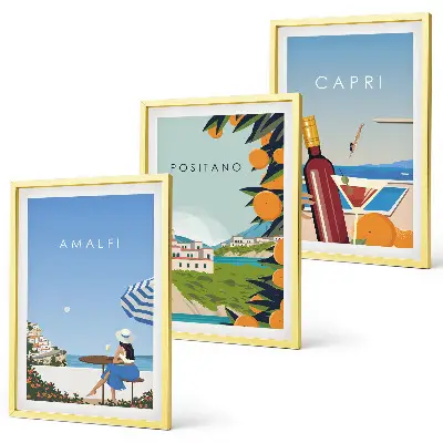 Amalfi Positano and Capri Framed Wall Art set of 3 pieces