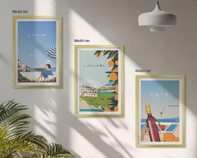 Amalfi Positano and Capri Framed Wall Art set of 3 pieces