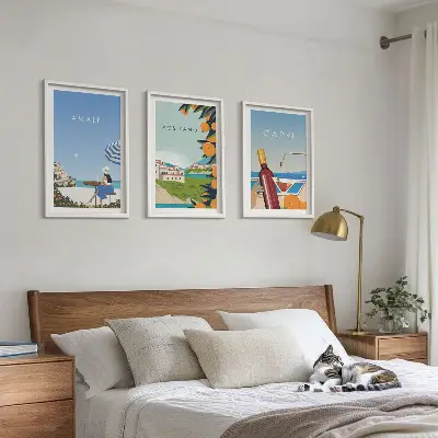 Amalfi Positano and Capri Framed Wall Art set of 3 pieces
