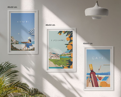 Set of 3 framed wall art pieces Amalfi Positano and Capri