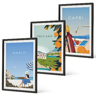 Amalfi Positano and Capri Framed Wall Art set of 3 pieces