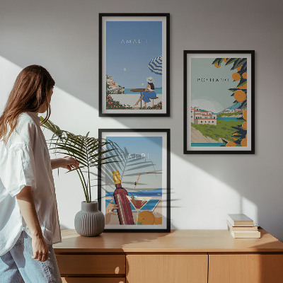Set of 3 framed wall art pieces Amalfi Positano and Capri