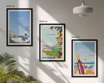 Amalfi Positano and Capri Framed Wall Art set of 3 pieces