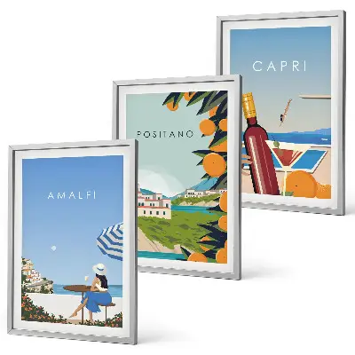 Amalfi Positano and Capri Framed Wall Art set of 3 pieces