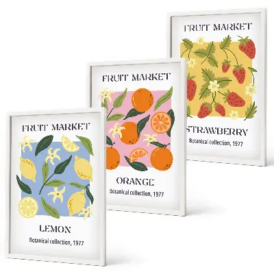Fruit wall art set lemons and strawberries posters