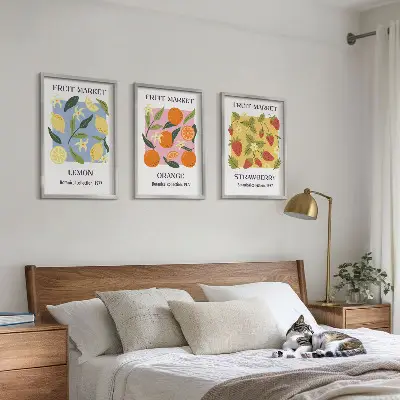 Fruit wall art set lemons and strawberries posters