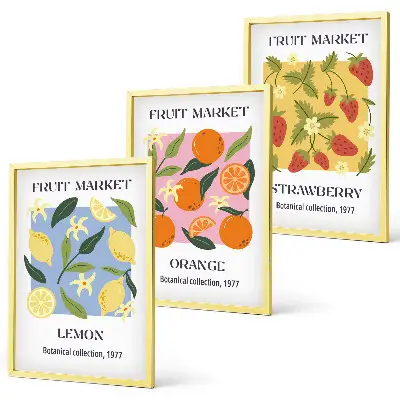 Fruit wall art set lemons and strawberries posters