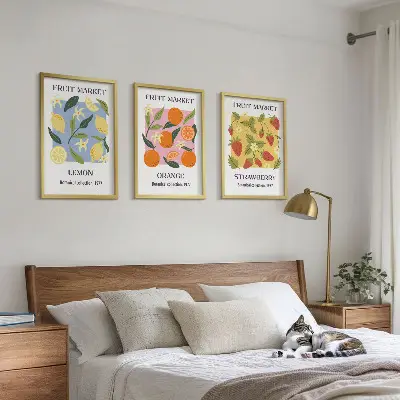 Fruit wall art set lemons and strawberries posters
