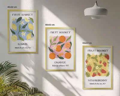 Fruit wall art set lemons and strawberries posters