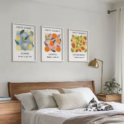 Fruit wall art set lemons and strawberries posters