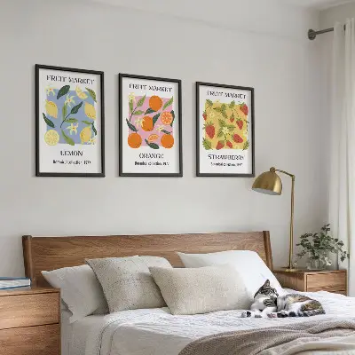 Fruit wall art set lemons and strawberries posters