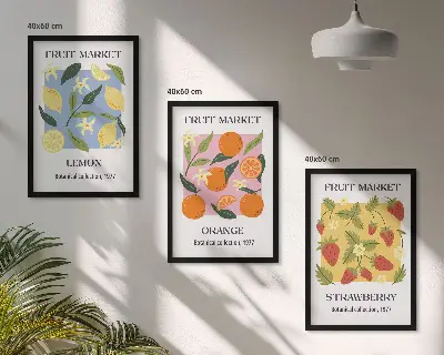 Fruit wall art set lemons and strawberries posters