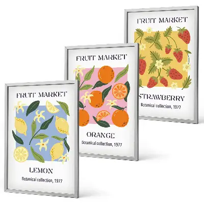 Fruit wall art set lemons and strawberries posters