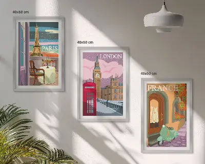 Three-piece wall art set with Parisian and London retro views