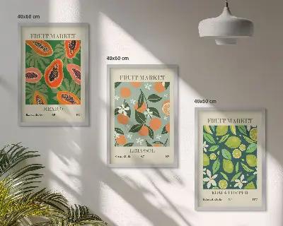 Vintage fruit wall art posters set of 3 framed pieces