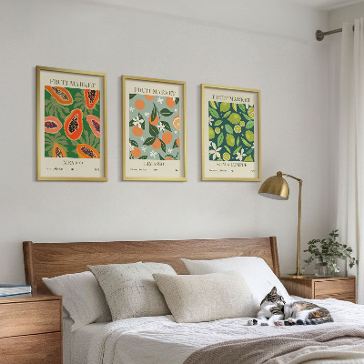 Set of 3 framed wall art pieces Fruit vintage posters