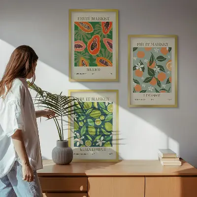 Vintage fruit wall art posters set of 3 framed pieces