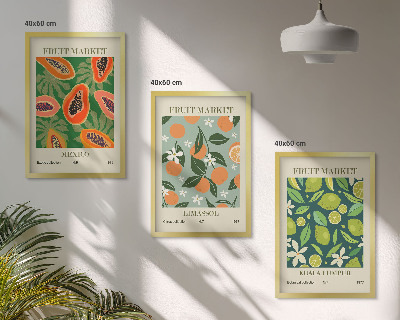 Set of 3 framed wall art pieces Fruit vintage posters