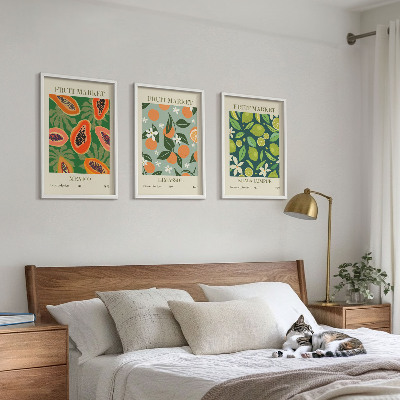 Set of 3 framed wall art pieces Fruit vintage posters