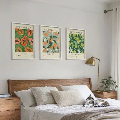 Vintage fruit wall art posters set of 3 framed pieces