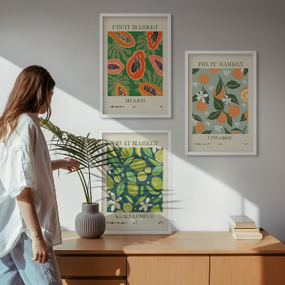 Set of 3 framed wall art pieces Fruit vintage posters