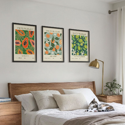 Set of 3 framed wall art pieces Fruit vintage posters
