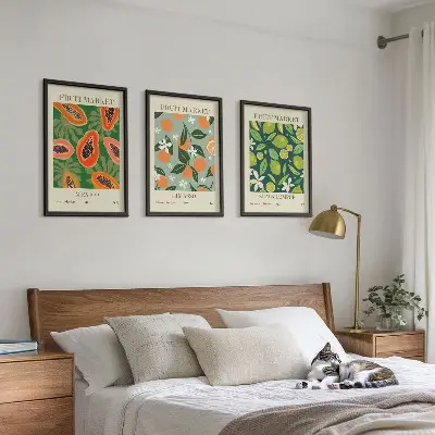 Vintage fruit wall art posters set of 3 framed pieces