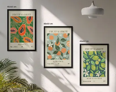 Vintage fruit wall art posters set of 3 framed pieces