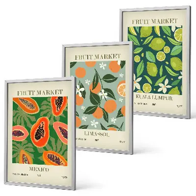 Vintage fruit wall art posters set of 3 framed pieces