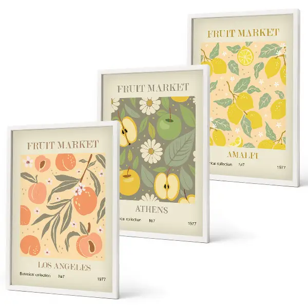 Retro fruit pattern wall art set set of vintage style posters