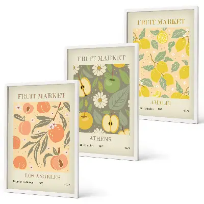 Retro fruit pattern wall art set set of vintage style posters