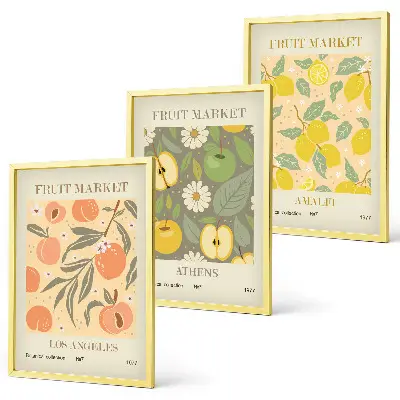 Retro fruit pattern wall art set set of vintage style posters