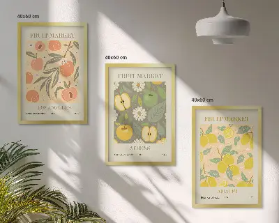 Retro fruit pattern wall art set set of vintage style posters