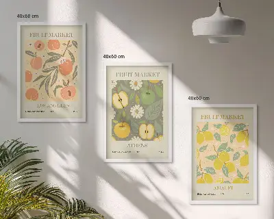 Retro fruit pattern wall art set set of vintage style posters