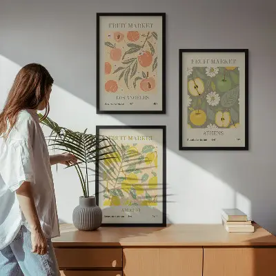 Retro fruit pattern wall art set set of vintage style posters