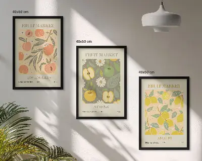 Retro fruit pattern wall art set set of vintage style posters