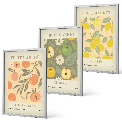 Retro fruit pattern wall art set set of vintage style posters