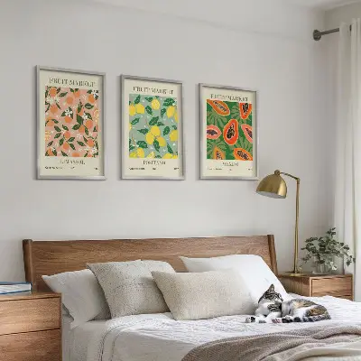 Set of 3 framed wall art pieces citrus fruits tropical retro theme